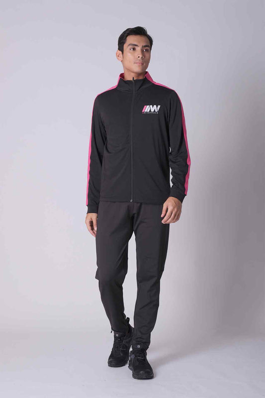 SPO0189 - Insulated 4-Way Stretch Interlock Color-blocking Full Zip Mock Neck Training Jacket - Black/Pink