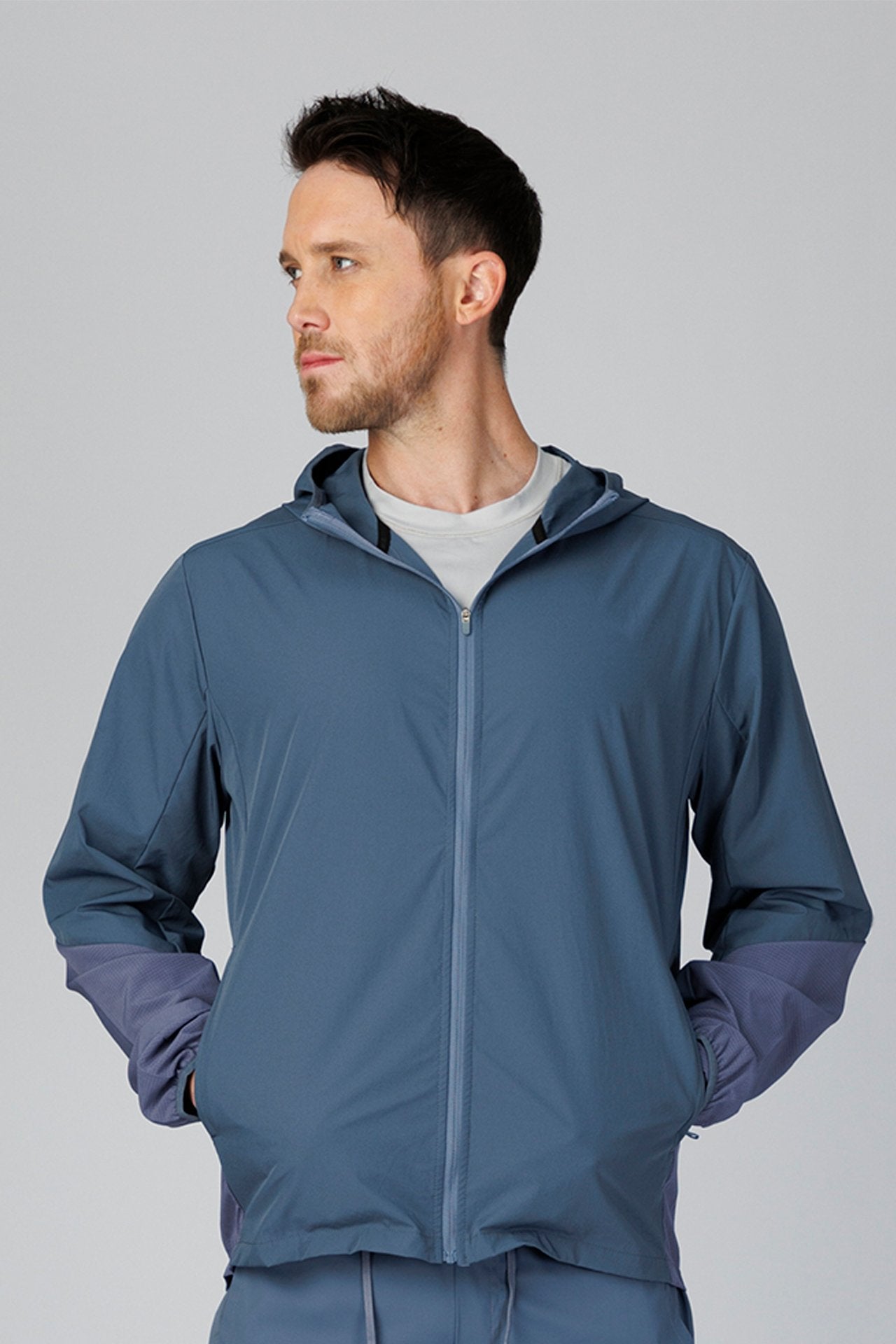 SPO0218 - Lightweight Stretch Full-Zip Hooded Outdoor Windbreaker Jacket - Slate