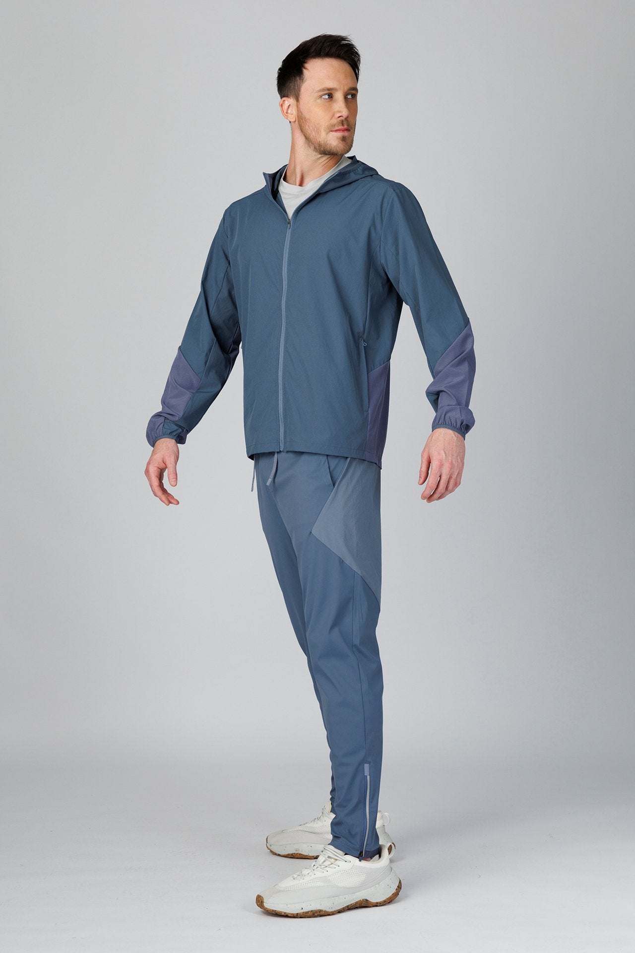 SPO0218 - Lightweight Stretch Full-Zip Hooded Outdoor Windbreaker Jacket - Slate