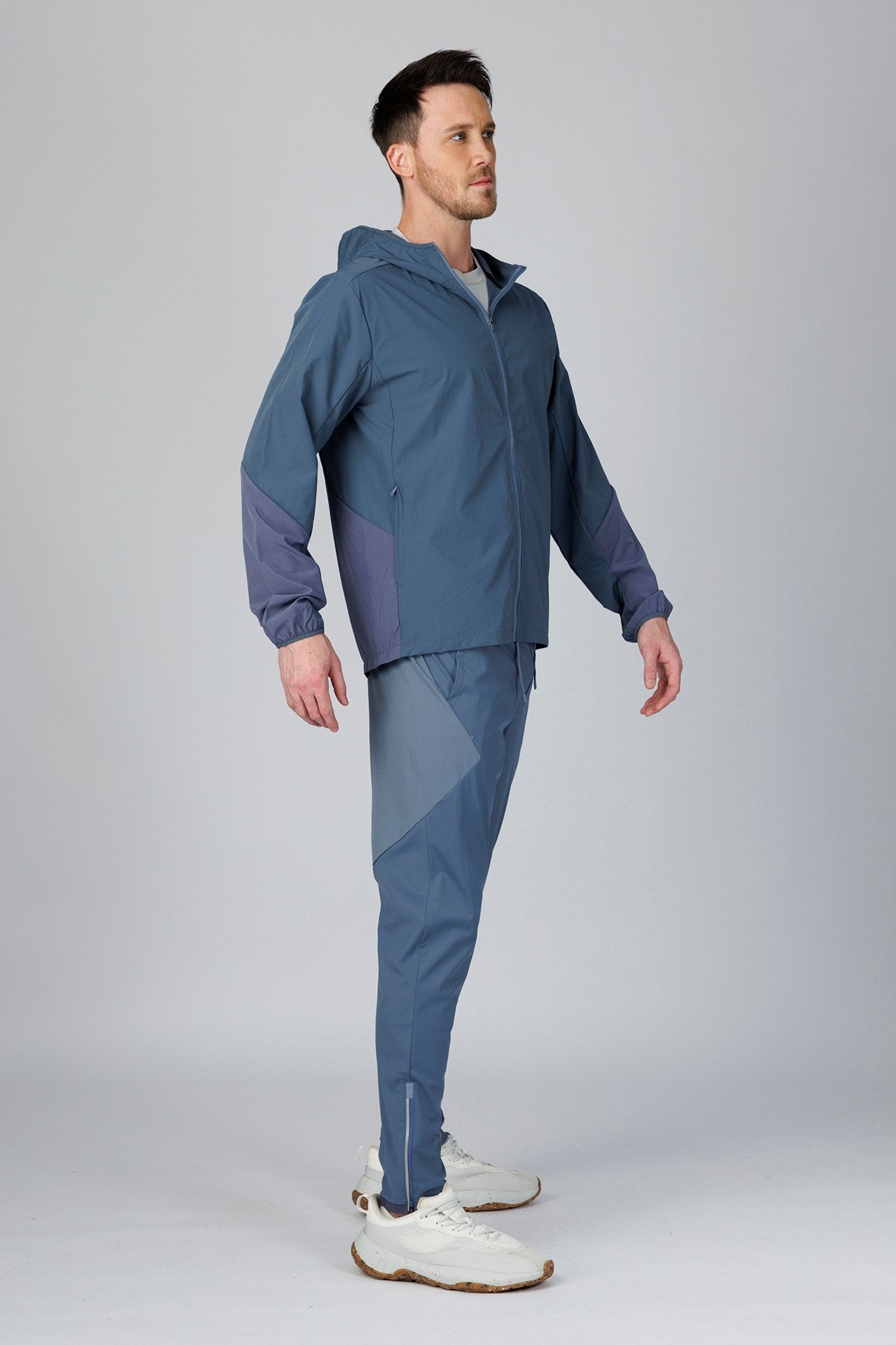 SPO0218 - Lightweight Stretch Full-Zip Hooded Outdoor Windbreaker Jacket - Slate
