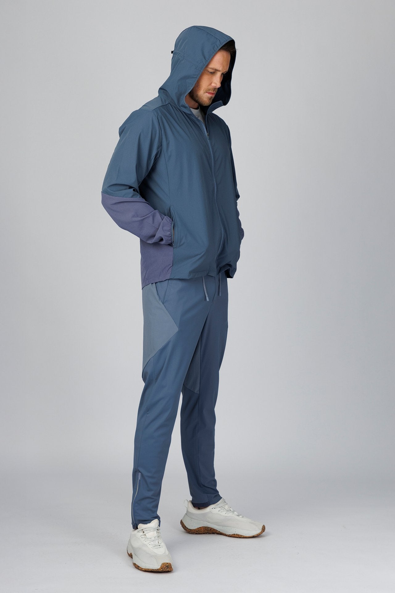 SPO0218 - Lightweight Stretch Full-Zip Hooded Outdoor Windbreaker Jacket - Slate