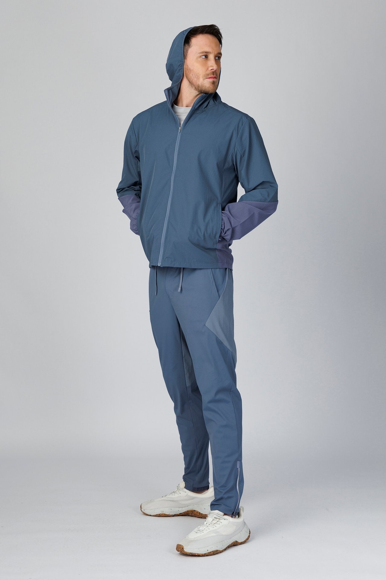 SPO0218 - Lightweight Stretch Full-Zip Hooded Outdoor Windbreaker Jacket - Slate