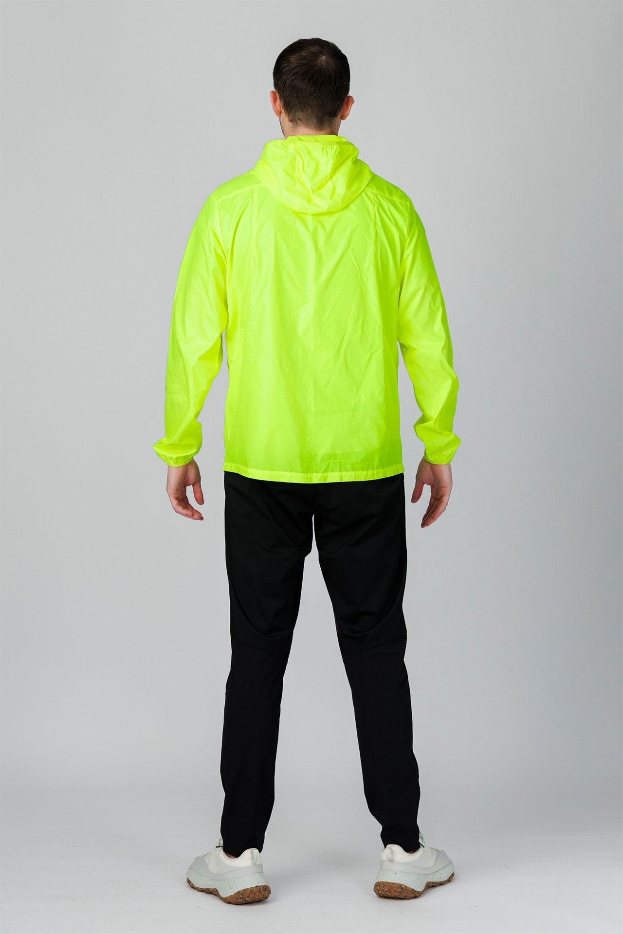SPO0241 - Water Resistant Lightweight Full-Zip Packable Windbreaker Hooded Jacket - Neon Yellow
