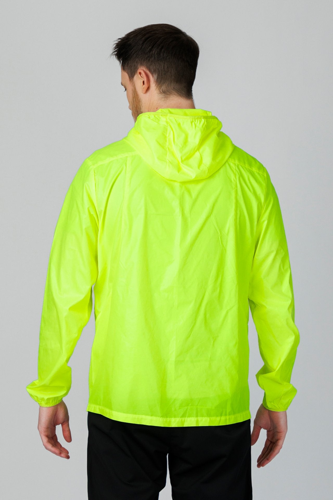SPO0241 - Water Resistant Lightweight Full-Zip Packable Windbreaker Hooded Jacket - Neon Yellow