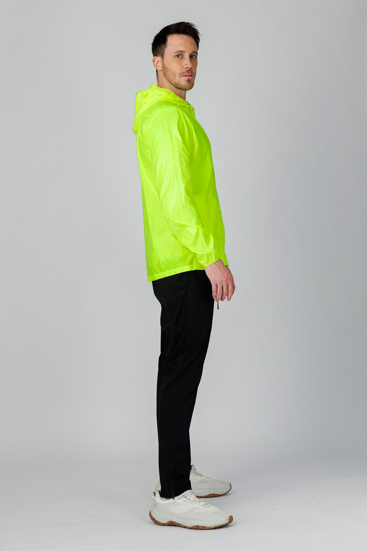 SPO0241 - Water Resistant Lightweight Full-Zip Packable Windbreaker Hooded Jacket - Neon Yellow