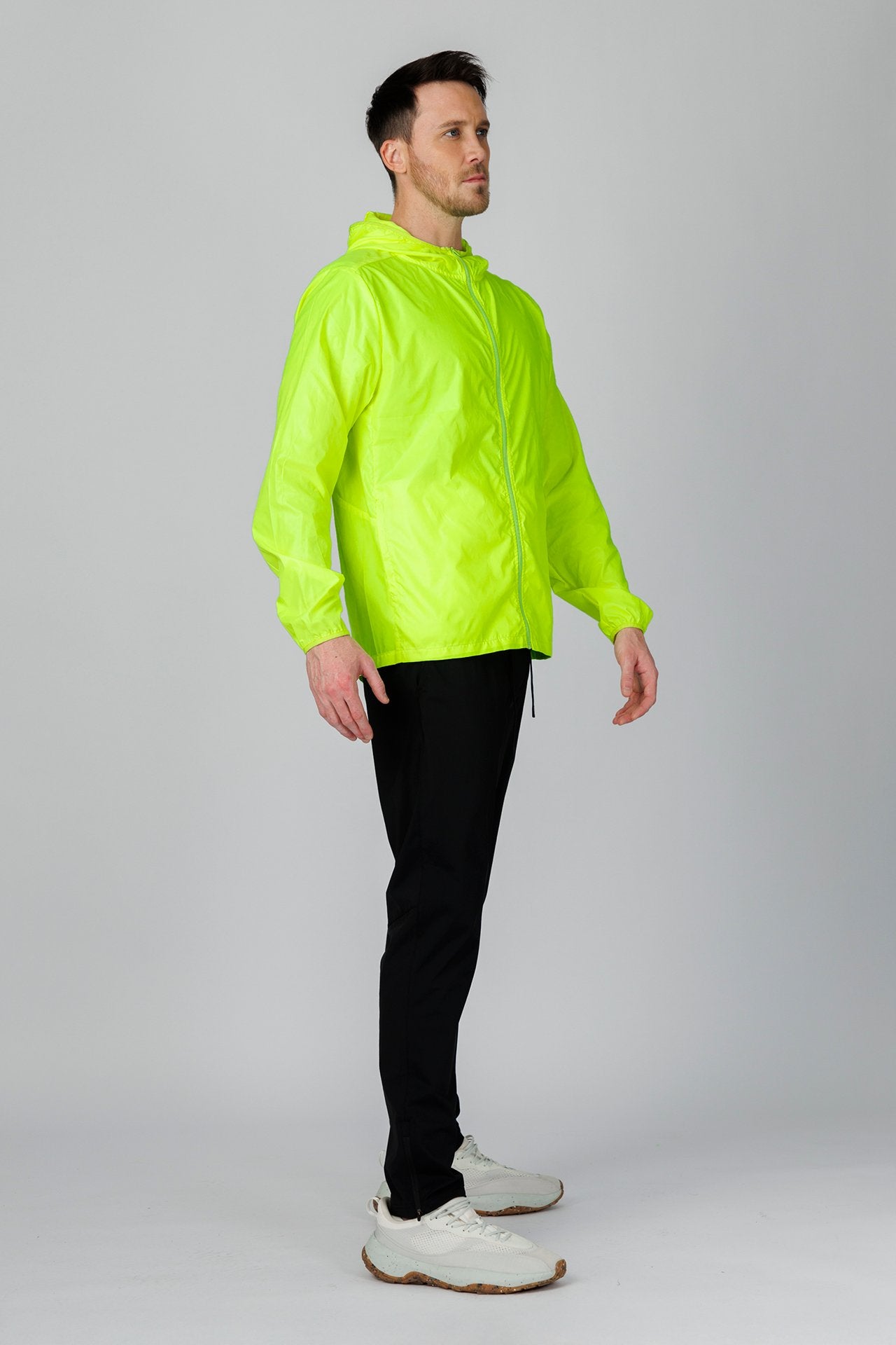 SPO0241 - Water Resistant Lightweight Full-Zip Packable Windbreaker Hooded Jacket - Neon Yellow