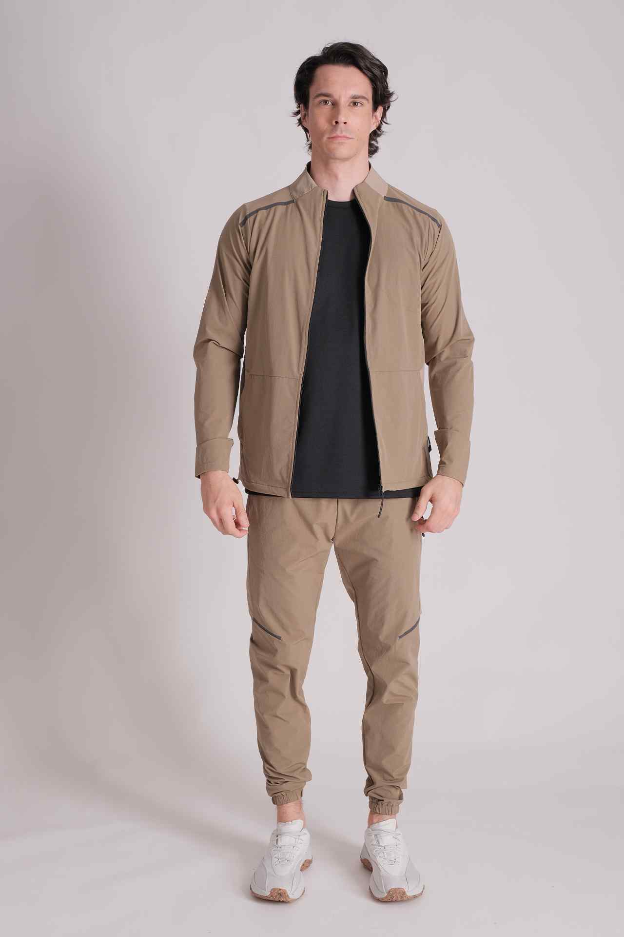 SPO22007 - Water Repellent Mock Neck Full Zip Outdoor Jacket - Khaki