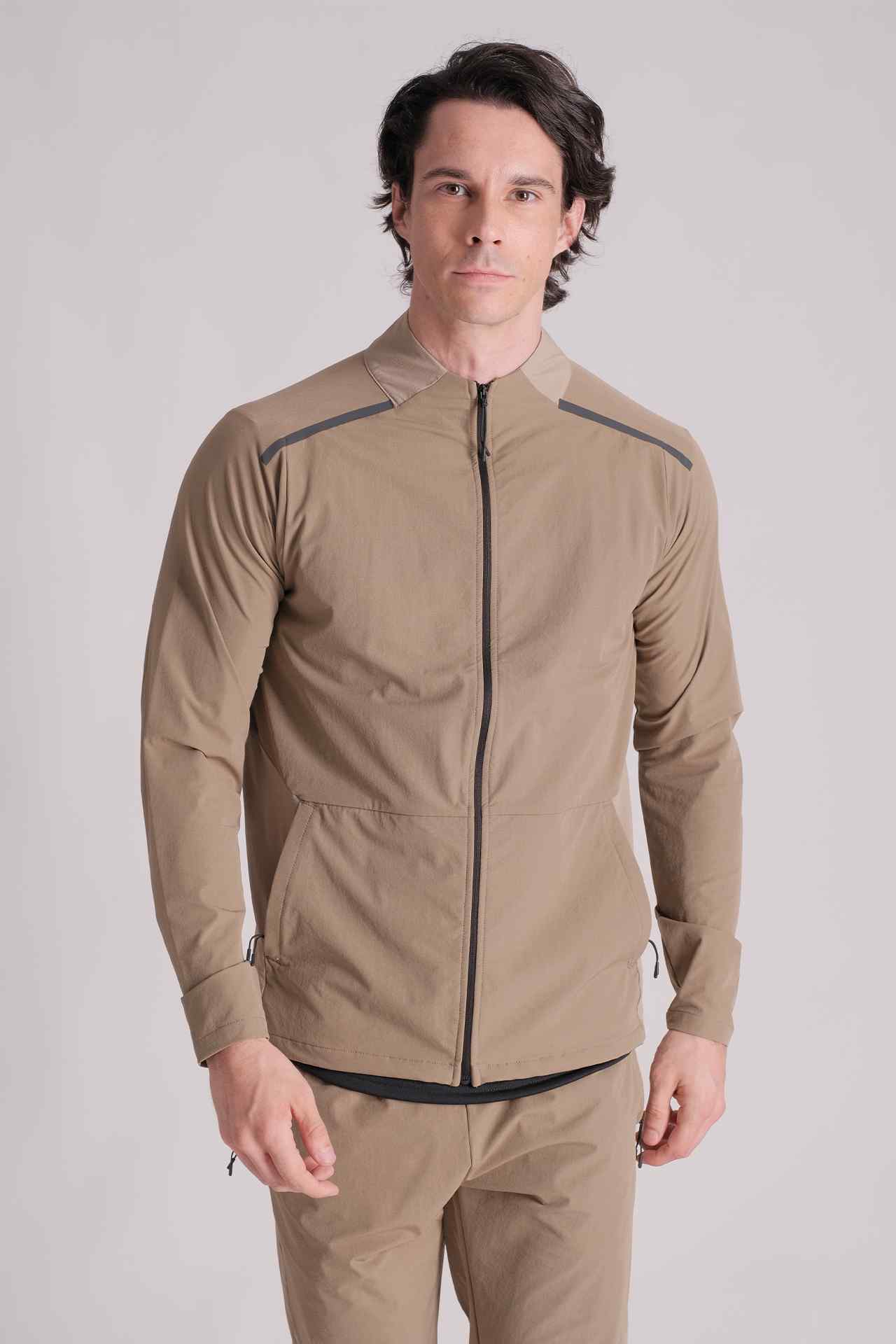 SPO22007 - Water Repellent Mock Neck Full Zip Outdoor Jacket - Khaki