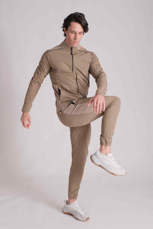 SPO22007 - Water Repellent Mock Neck Full Zip Outdoor Jacket - Khaki