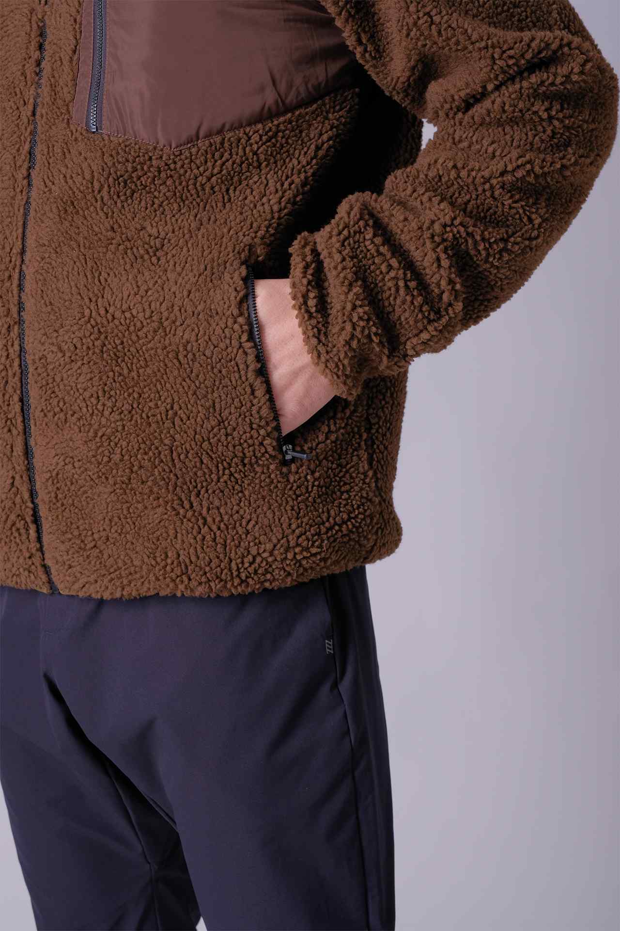 SPO22019 - Sustainable Reversible Boa Fleece Patched Pocket Jacket - Brown