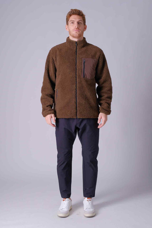 SPO22019 - Sustainable Reversible Boa Fleece Patched Pocket Jacket - Brown