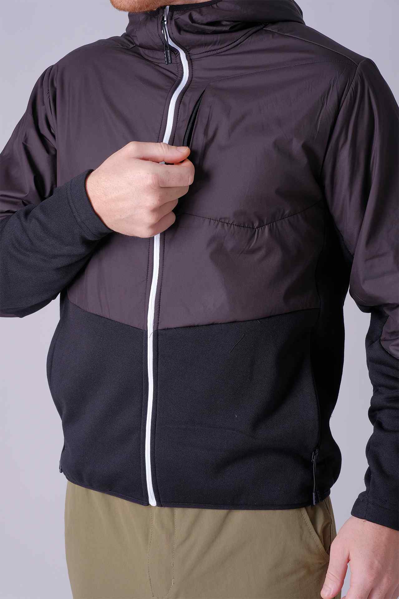 SPO23004 - Sustainable Hybrid Insulated Micro Fleece Hooded Jacket - Black