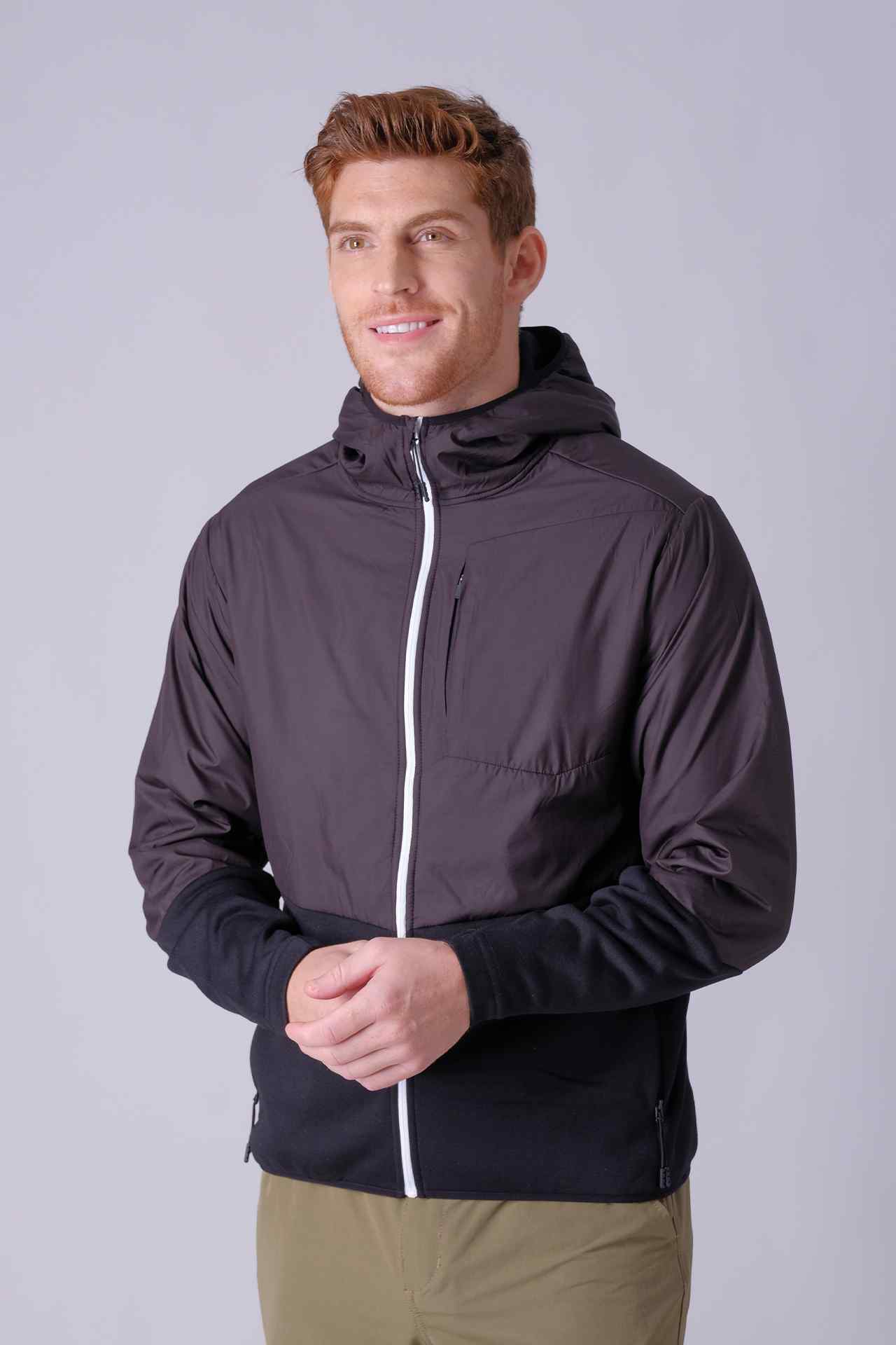 SPO23004 - Sustainable Hybrid Insulated Micro Fleece Hooded Jacket - Black