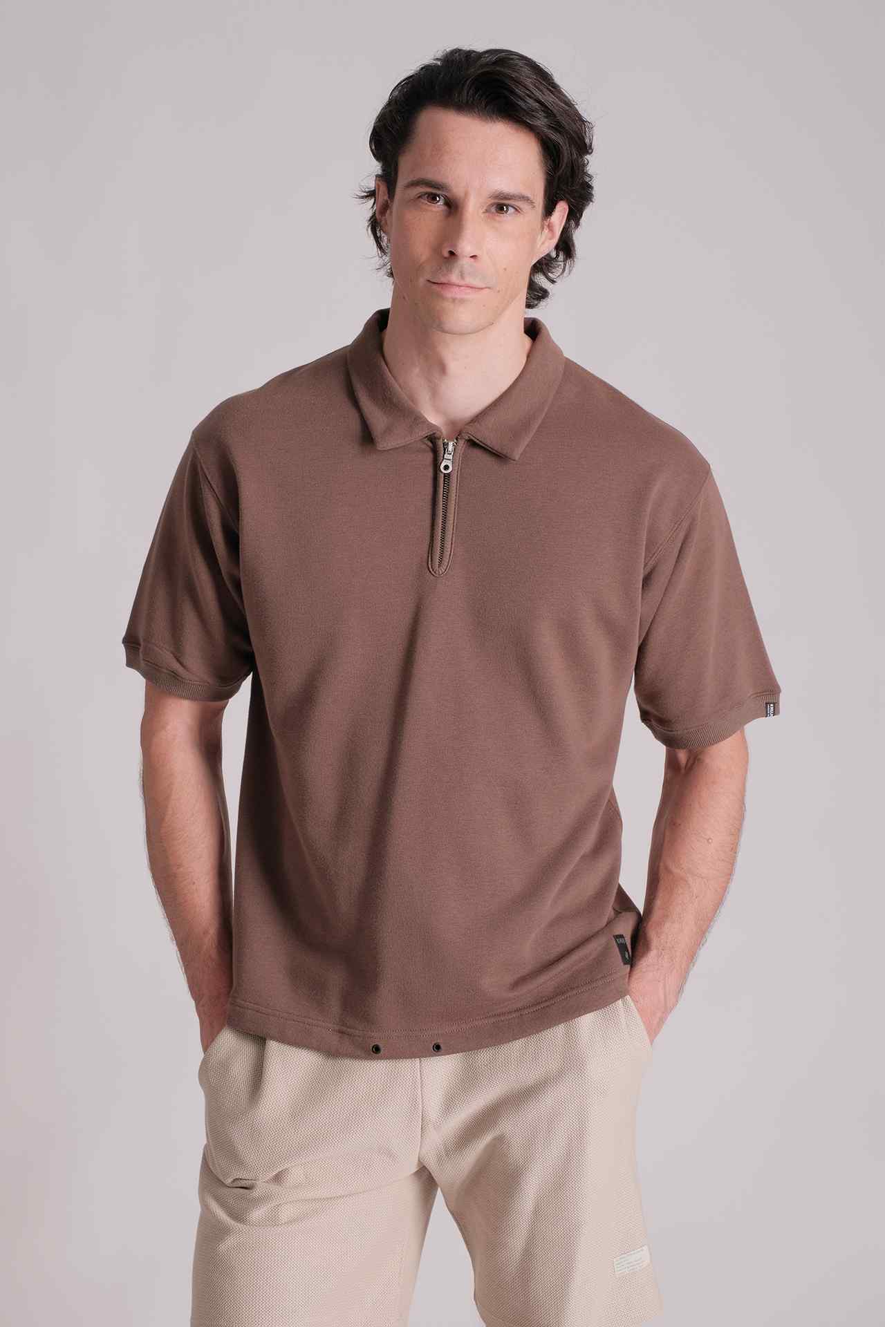 SPP0009 - Essential French Terry Half Zip Short Sleeve Polo - Army Green