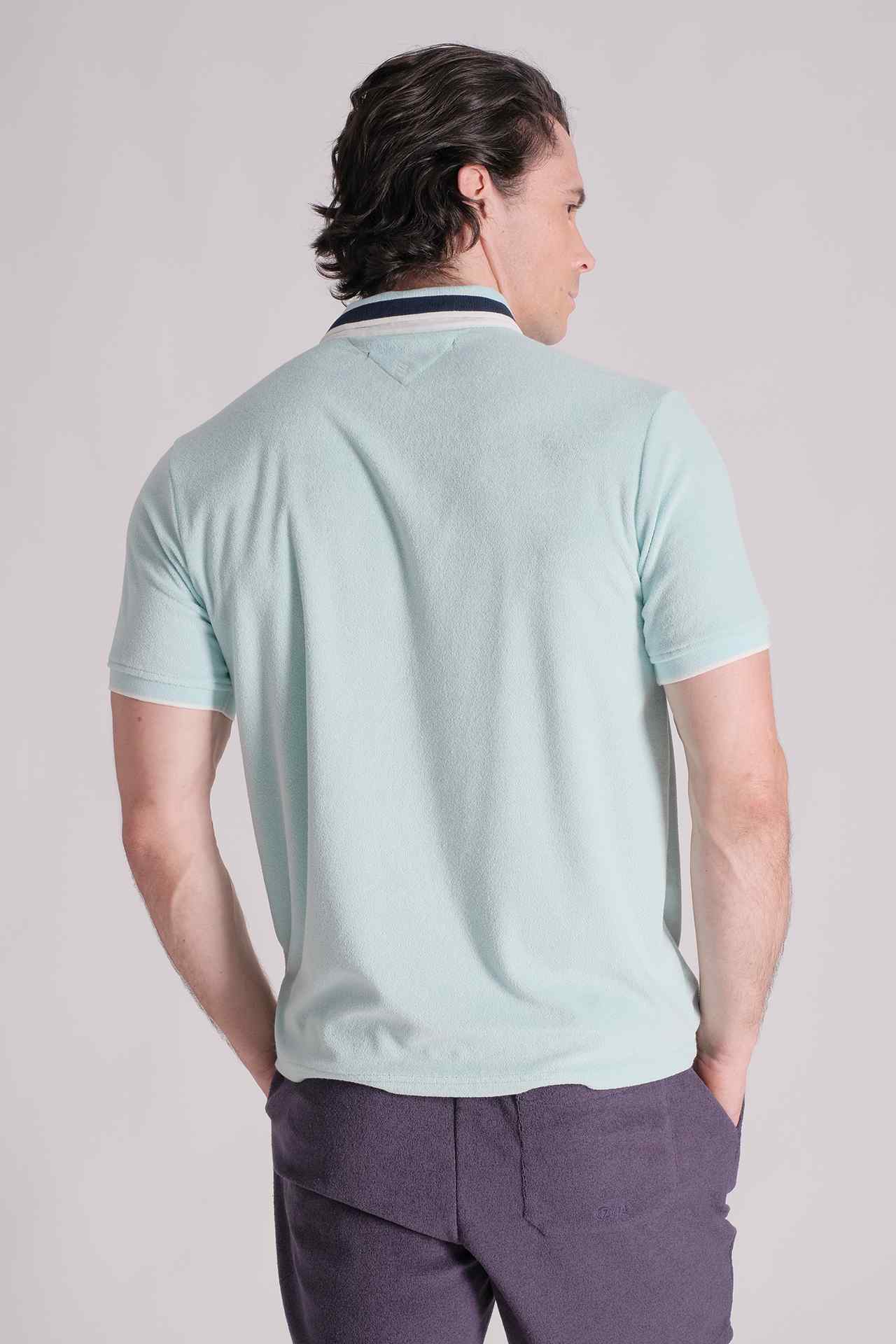 SPP0026 - Resort Towelling Stripe Collar Cotton Terry Velour Polo Shirt - Mint