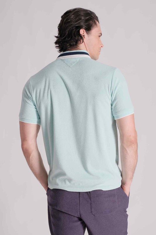 SPP0026A - Resort Flat-Knit Stripe Collar Cotton Towel Polo Shirt