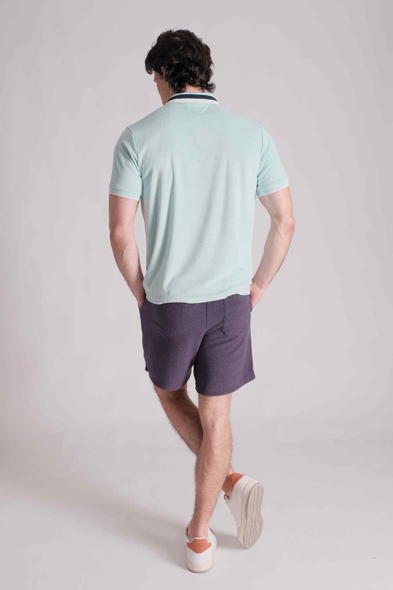 SPP0026 - Resort Towelling Stripe Collar Cotton Terry Velour Polo Shirt - Mint