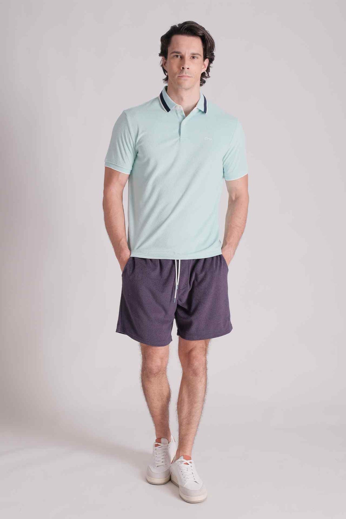 SPP0026A - Resort Flat-Knit Stripe Collar Cotton Towel Polo Shirt