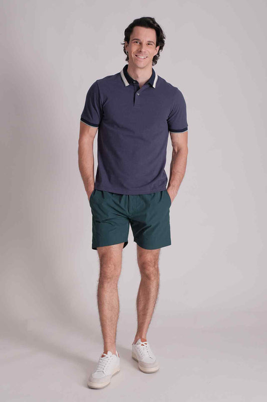 SPP0026 - Essential Single Pique Stripe Collar Polo Shirt - Navy