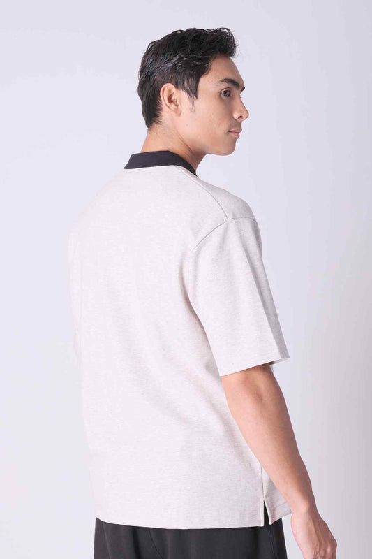 SPP0030 - Drop Shoulder Relaxed Fit Stretch Interlock Polo Shirt - Heather Grey