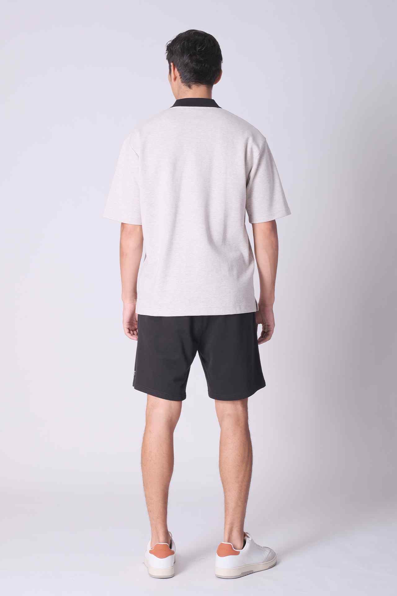 SPP0030 - Drop Shoulder Relaxed Fit Stretch Interlock Polo Shirt - Heather Grey