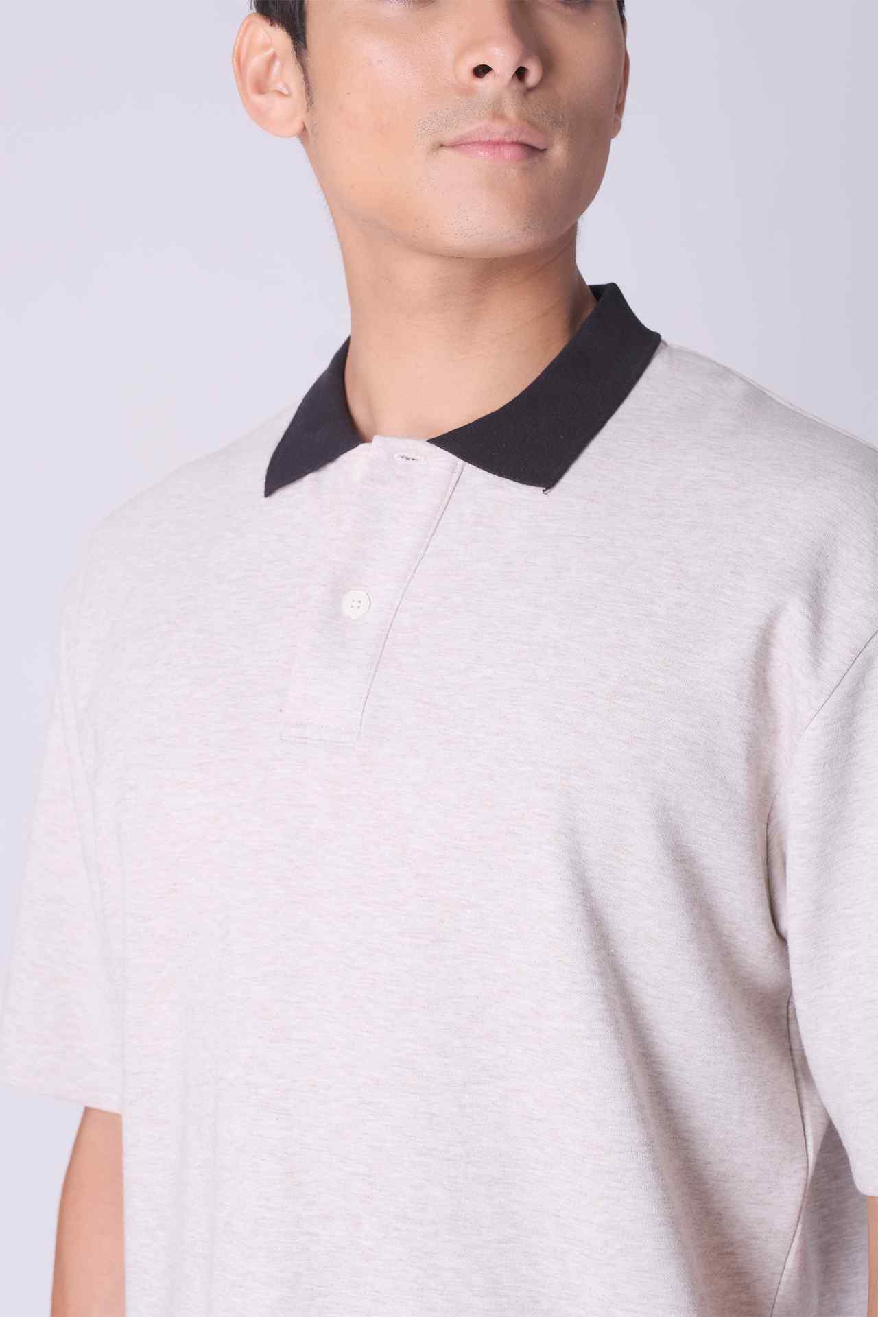 SPP0030 - Drop Shoulder Relaxed Fit Stretch Interlock Polo Shirt - Heather Grey