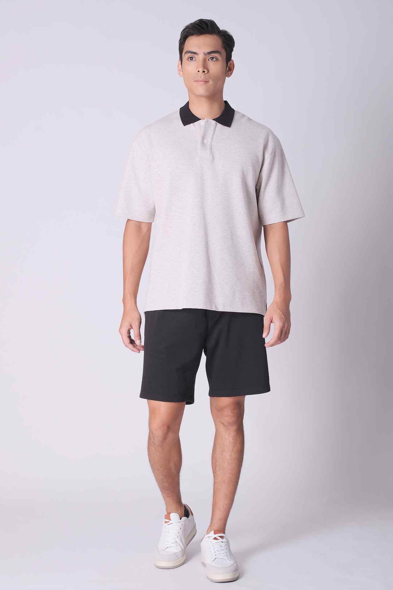 SPP0030 - Drop Shoulder Relaxed Fit Stretch Interlock Polo Shirt - Heather Grey
