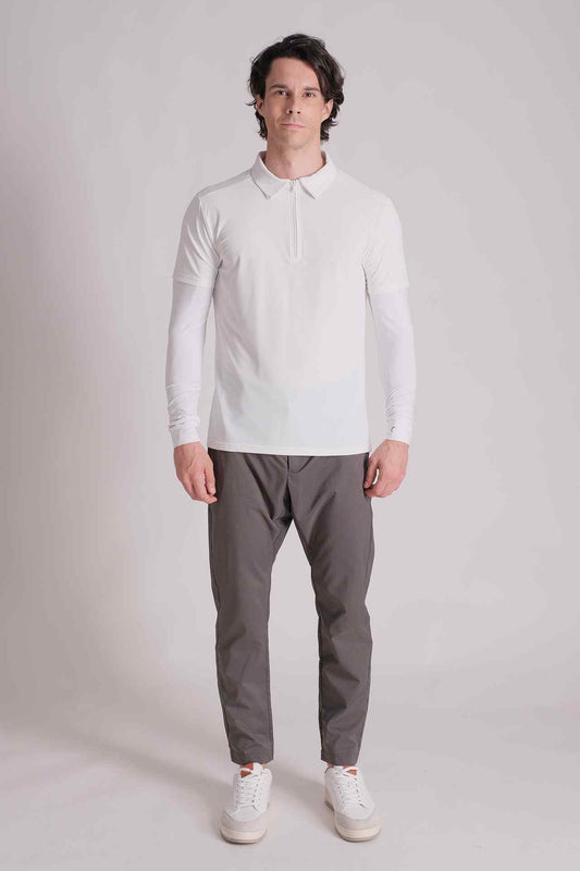 SPP0034 - Quick-Drying Stretch Piqué Dual Sleeve Half Zip Polo Shirt - White