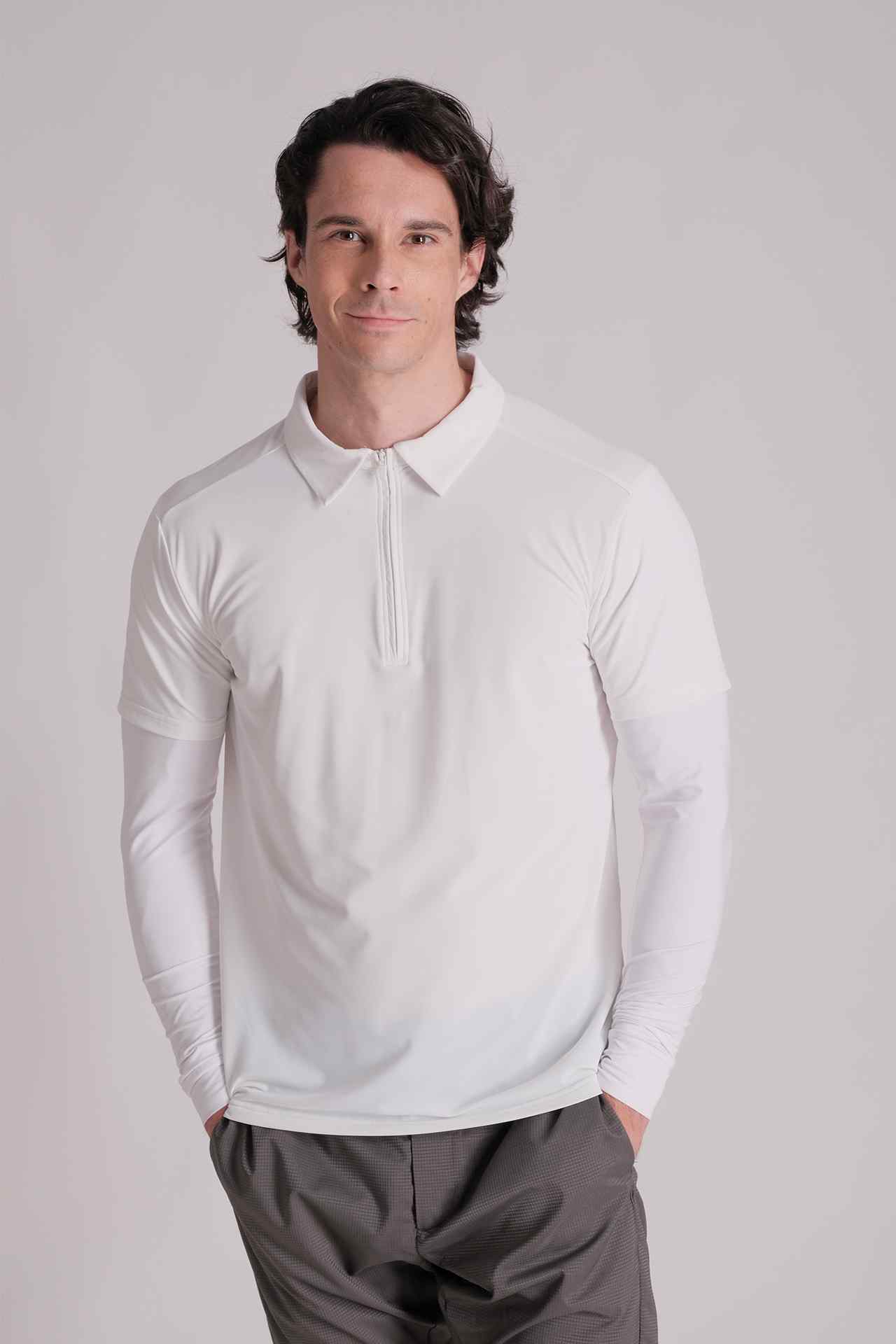 SPP0034 - Quick-Drying Stretch Piqué Dual Sleeve Half Zip Polo Shirt - White
