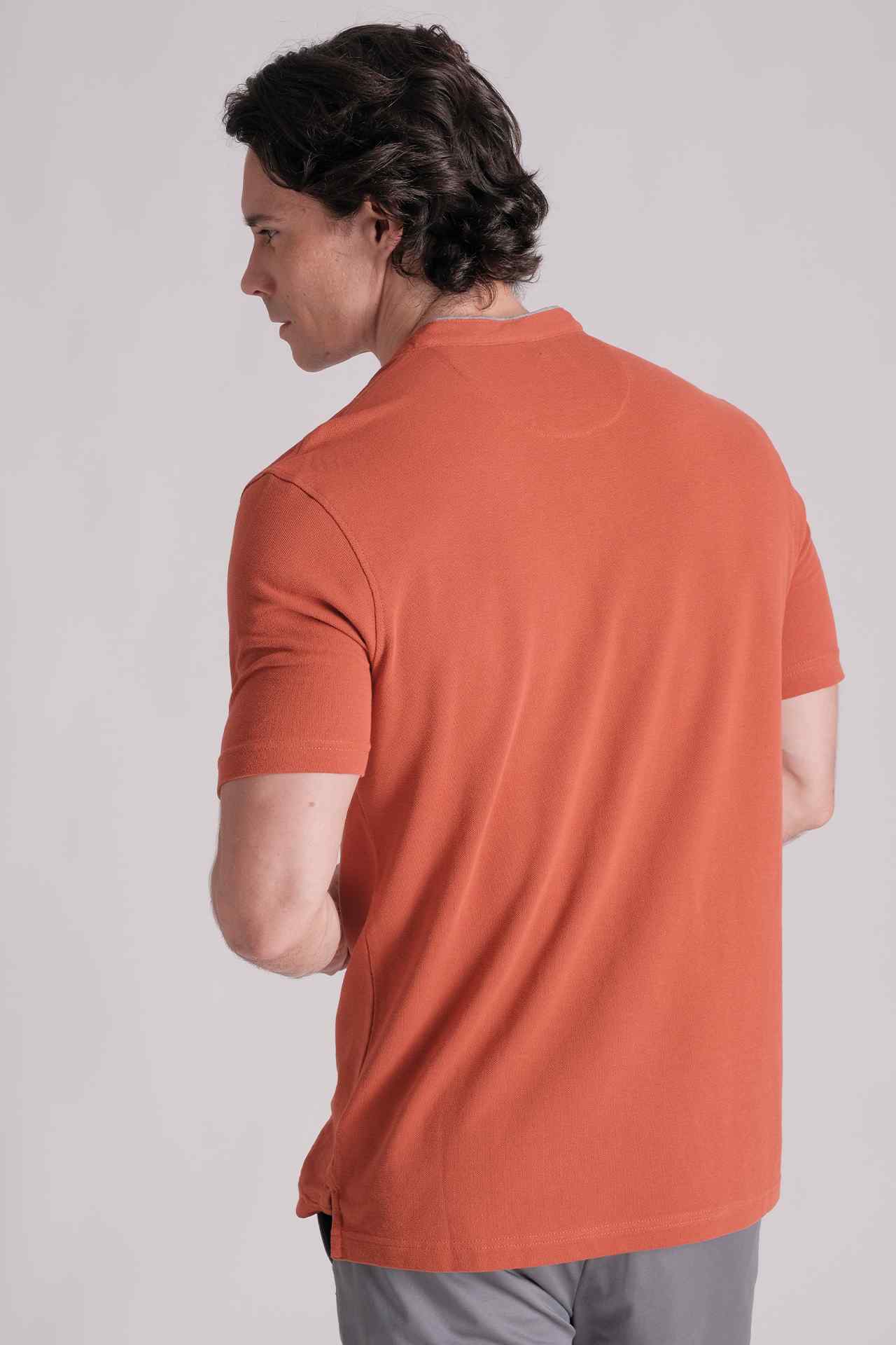 SPP0042 - Cotton Grandad Collar Resort Polo Shirt - Orange