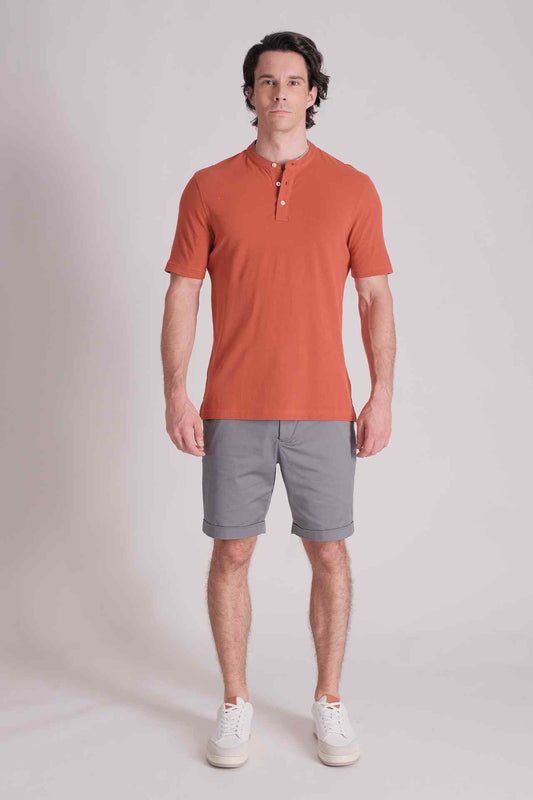 SPP0042 - Cotton Grandad Collar Resort Polo Shirt - Orange