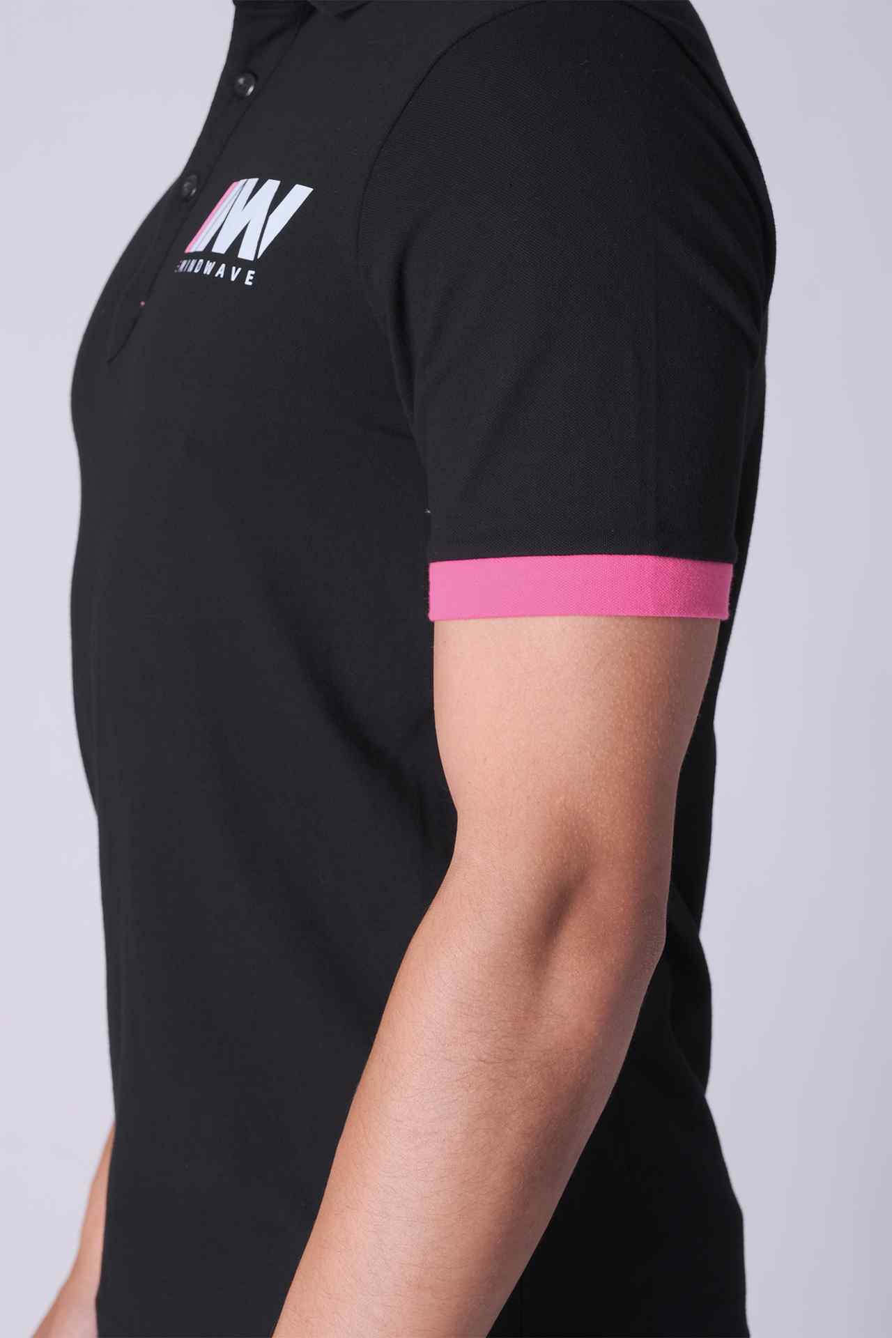 SPP0048 - Stretch Pique Color-Blocking Short Sleeve Polo Shirt - Black / Pink