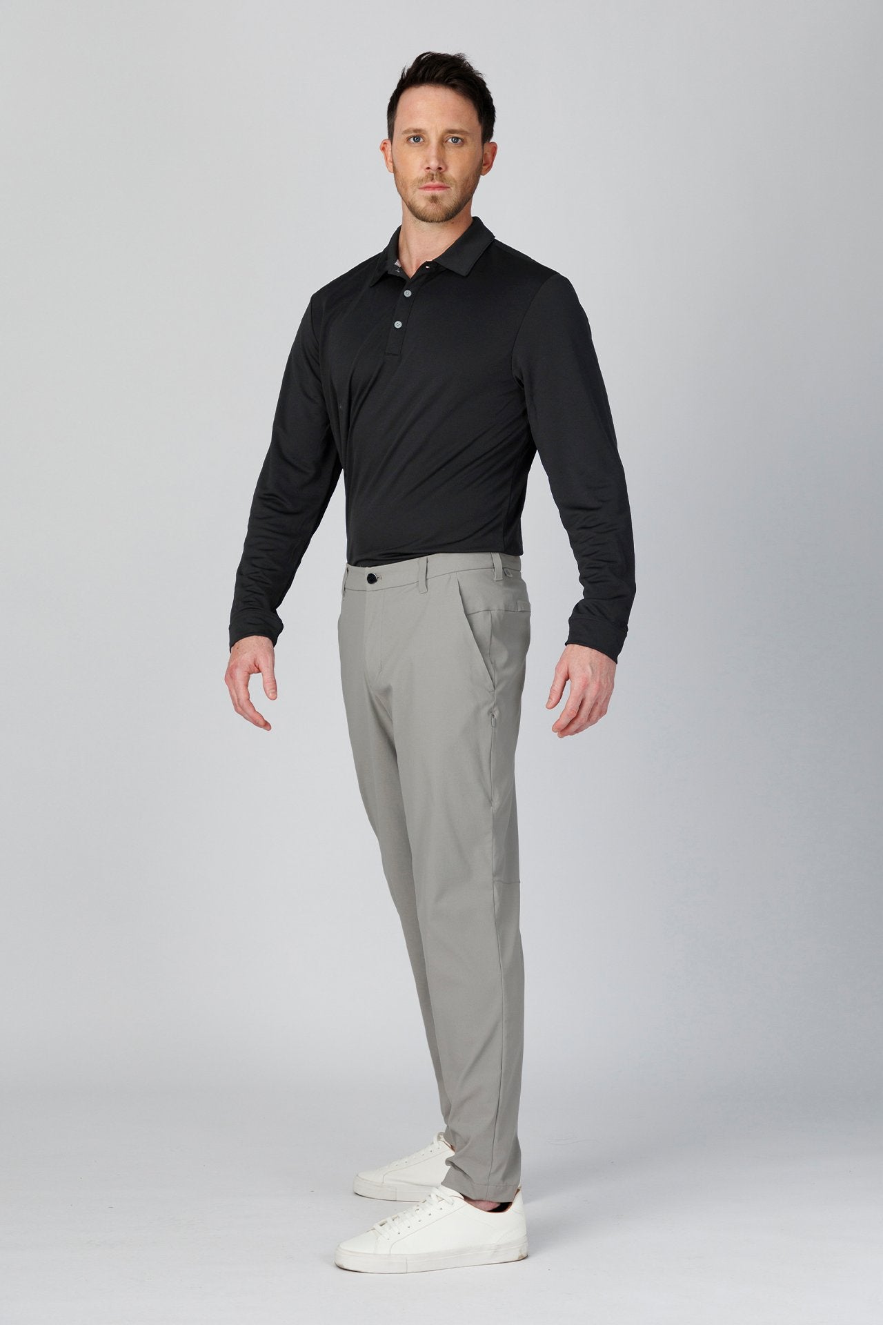 SPP0079 - Quick-Drying Performance Long Sleeve Golf Polo - Black