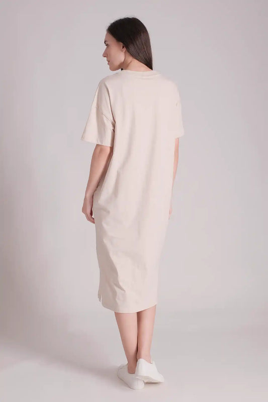 SPWQ0025 - Women's Essential Ultra Soft Organic Cotton Side Pocket Dress - Cream
