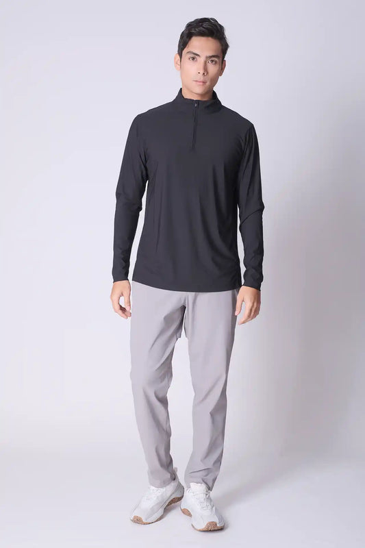 SPR0001 - Lightweight Stretch Pique Golf Half Zip - Black