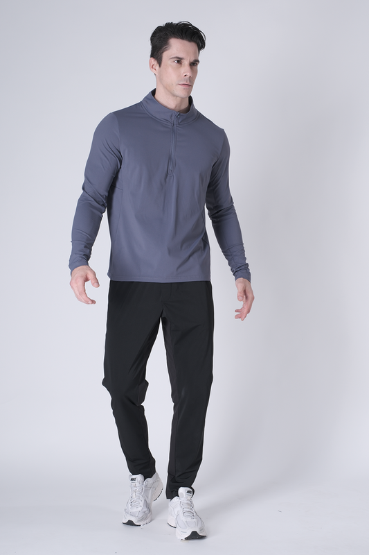 SPR0002 - Ultra Soft Stretch Nylon Mock Neck Workout Half Zip Top - Slate