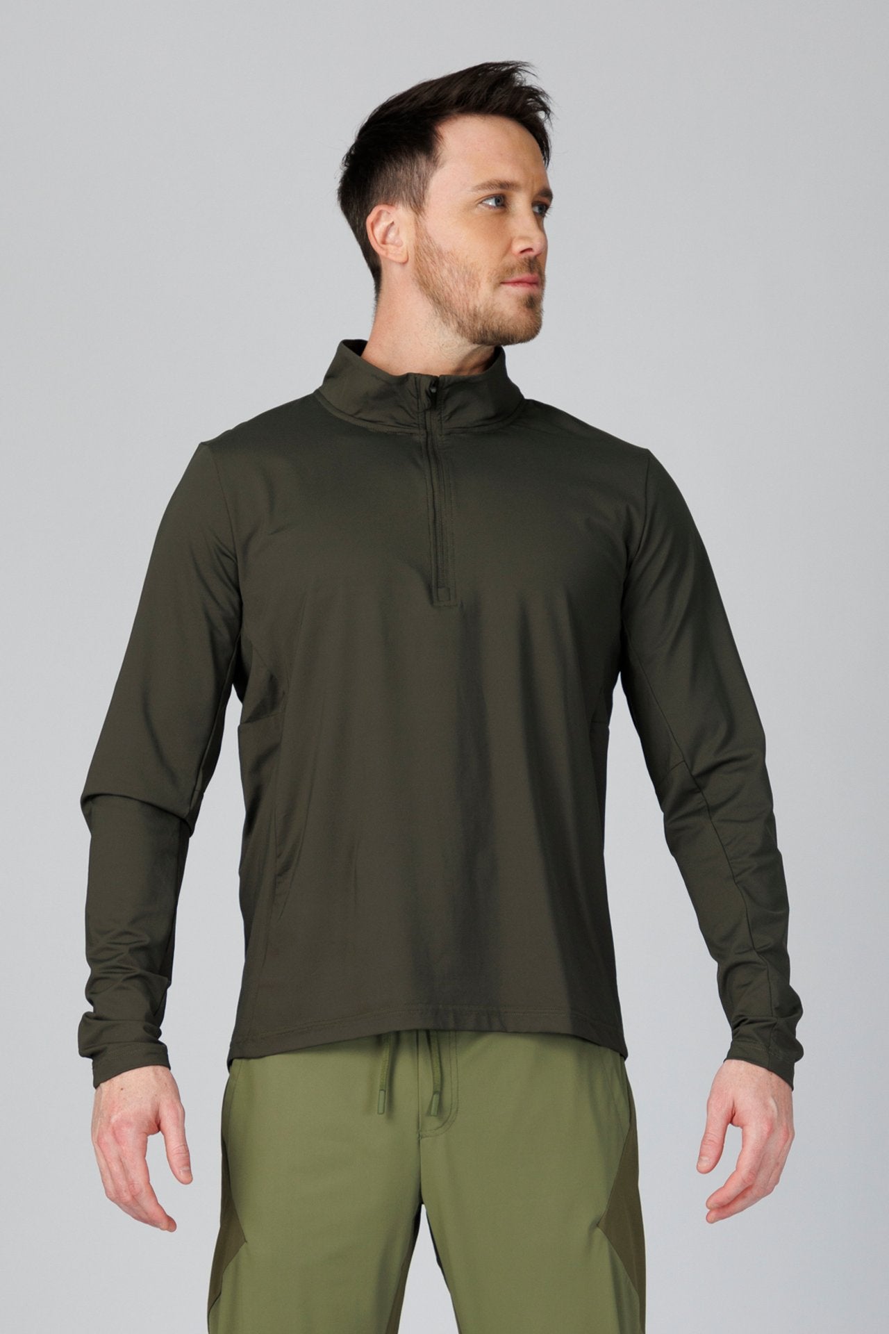 SPR0002 - Ultra 4-Way Stretch Nylon Performance Half Zip Pullover - Dark Army