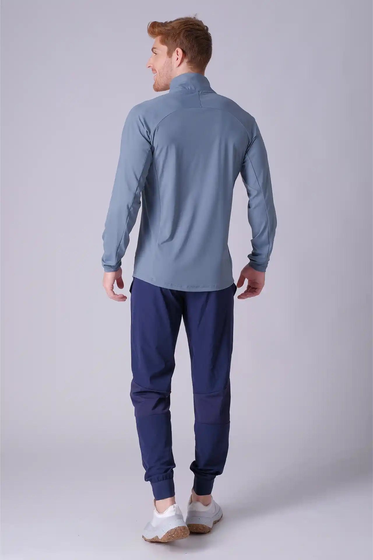 SPR0003 - Ultra 4-Way Stretch Nylon Performance Half Zip Pullover - Ash Cyan