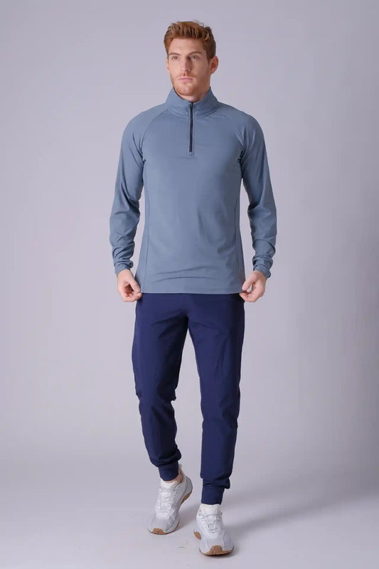 SPR0003 - Ultra 4-Way Stretch Nylon Performance Half Zip Pullover - Ash Cyan