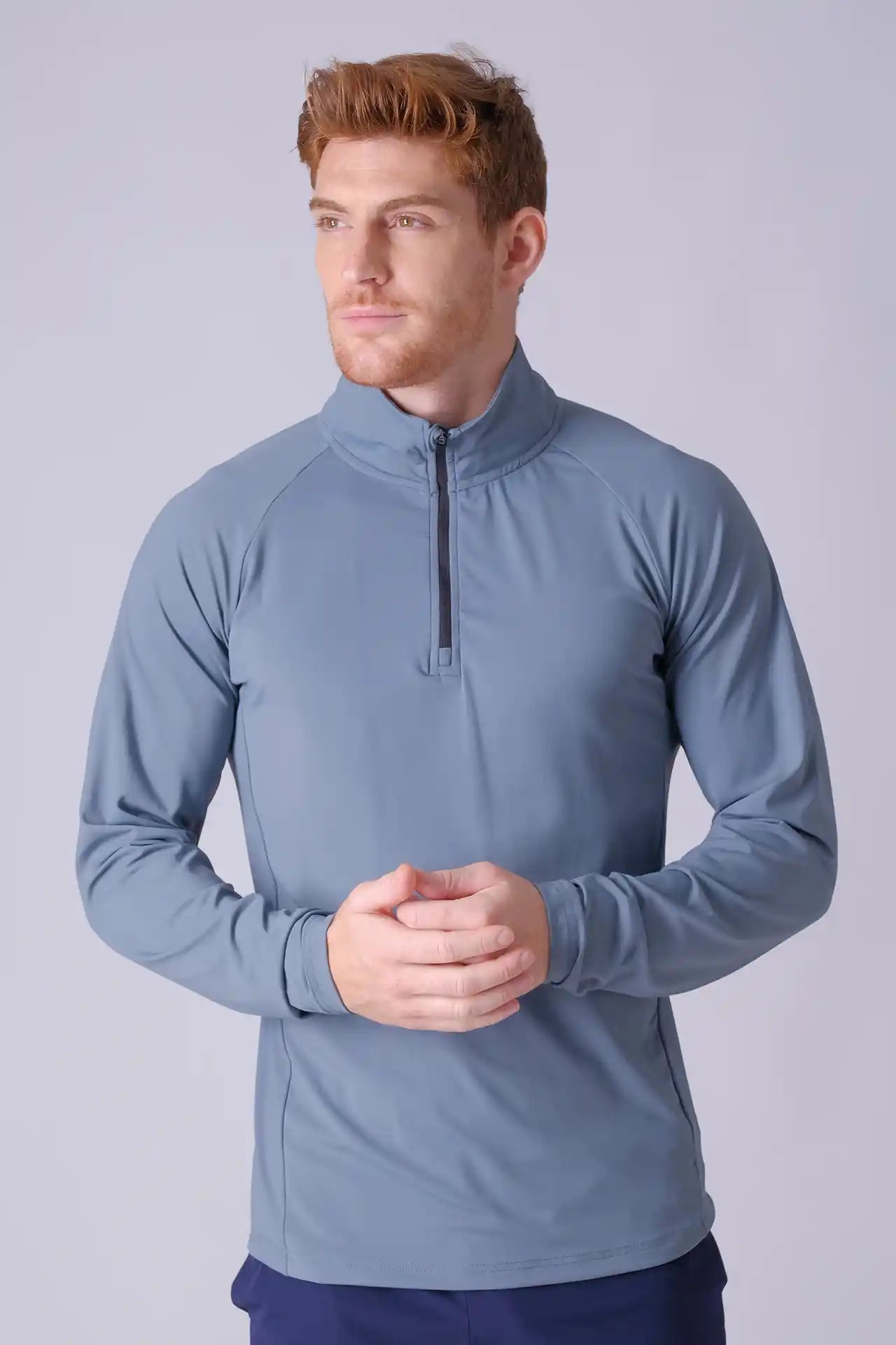 SPR0003 - Ultra 4-Way Stretch Nylon Performance Half Zip Pullover - Ash Cyan