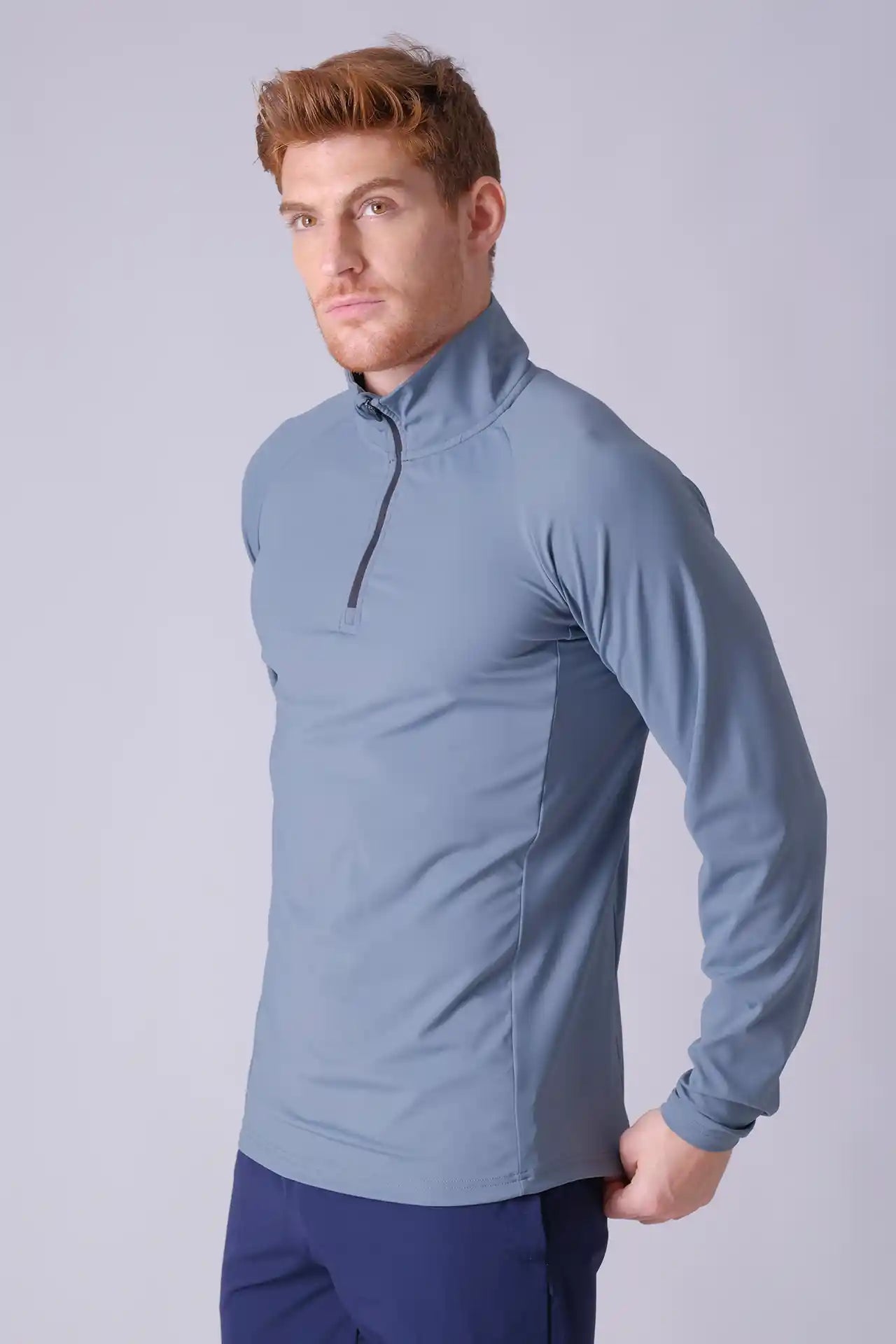 SPR0003 - Ultra 4-Way Stretch Nylon Performance Half Zip Pullover - Ash Cyan