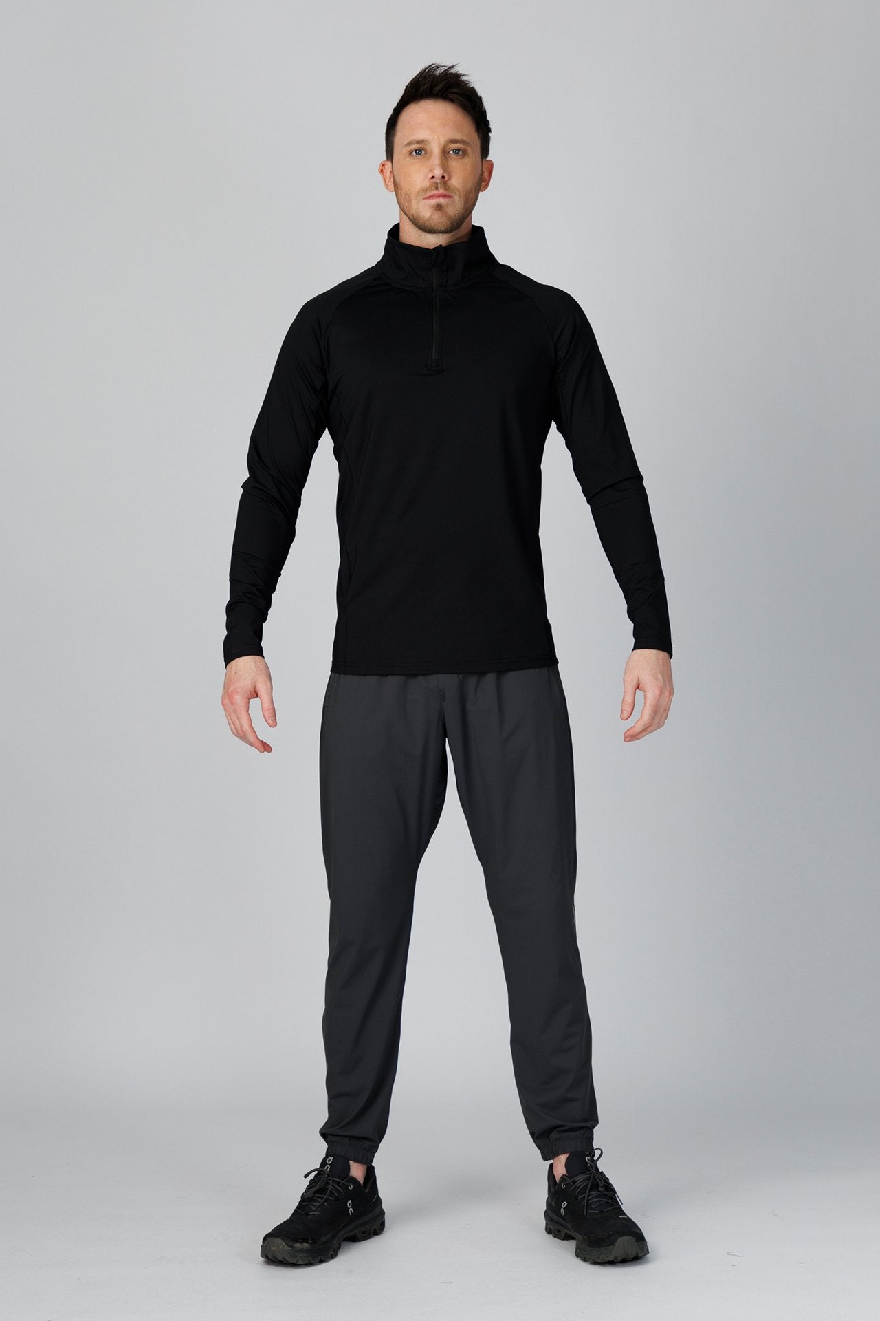 SPR0003 - Ultra 4-Way Stretch Nylon Performance Half Zip Pullover - Black