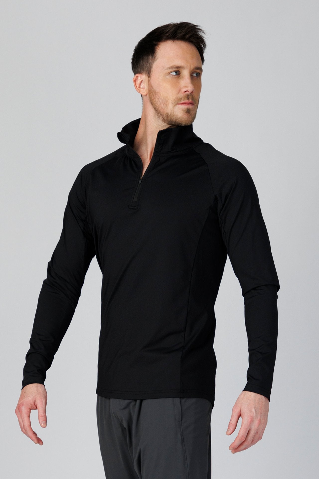 SPR0003 - Ultra 4-Way Stretch Nylon Performance Half Zip Pullover - Black