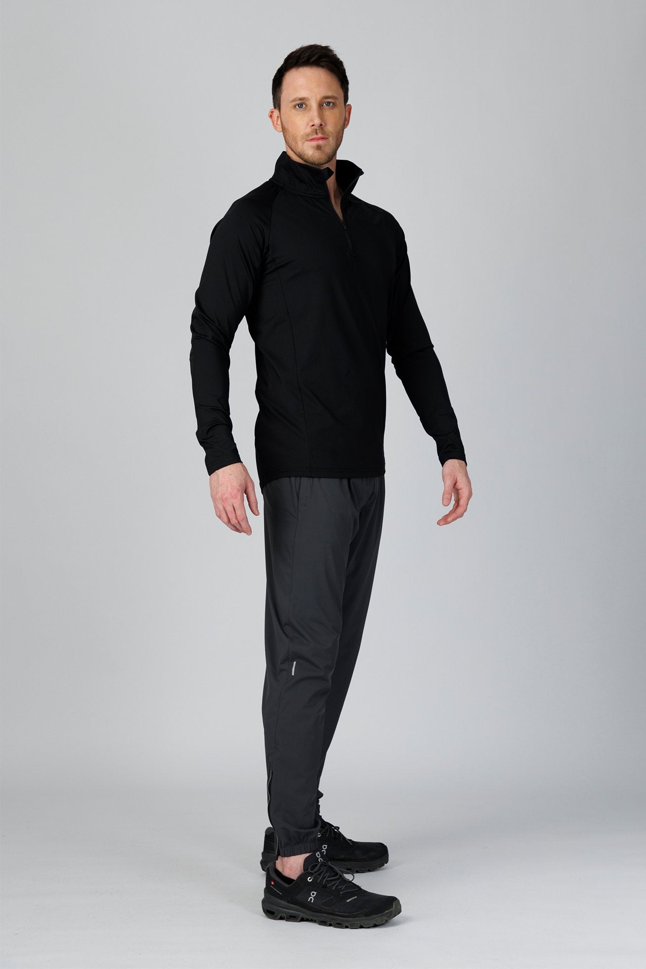 SPR0003 - Ultra 4-Way Stretch Nylon Performance Half Zip Pullover - Black
