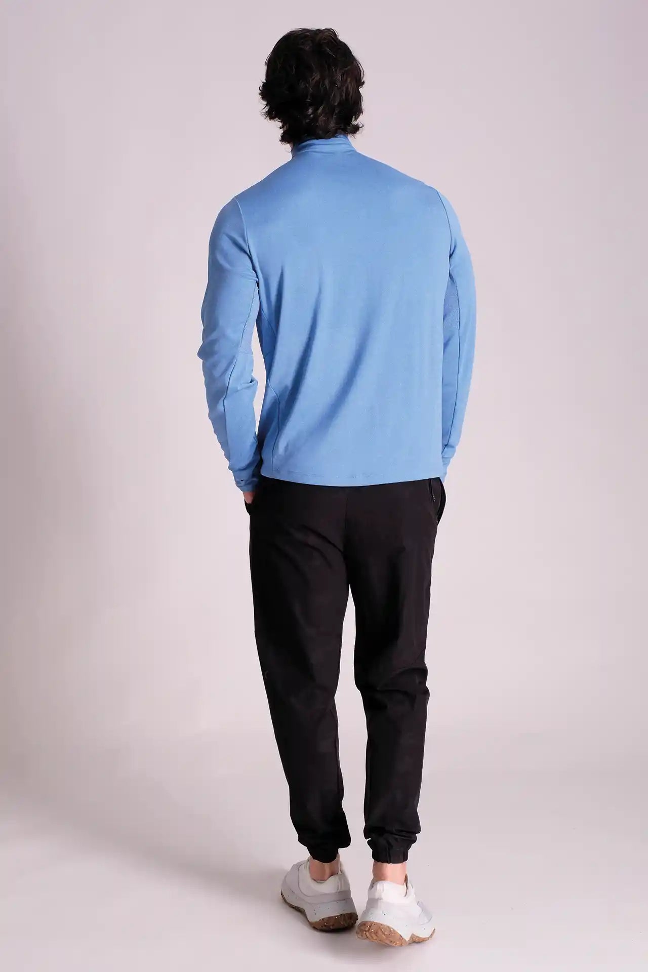 SPR0004 - Mid-weight Mock Neck Long Sleeve Half Zip Running Top - Heather Blue