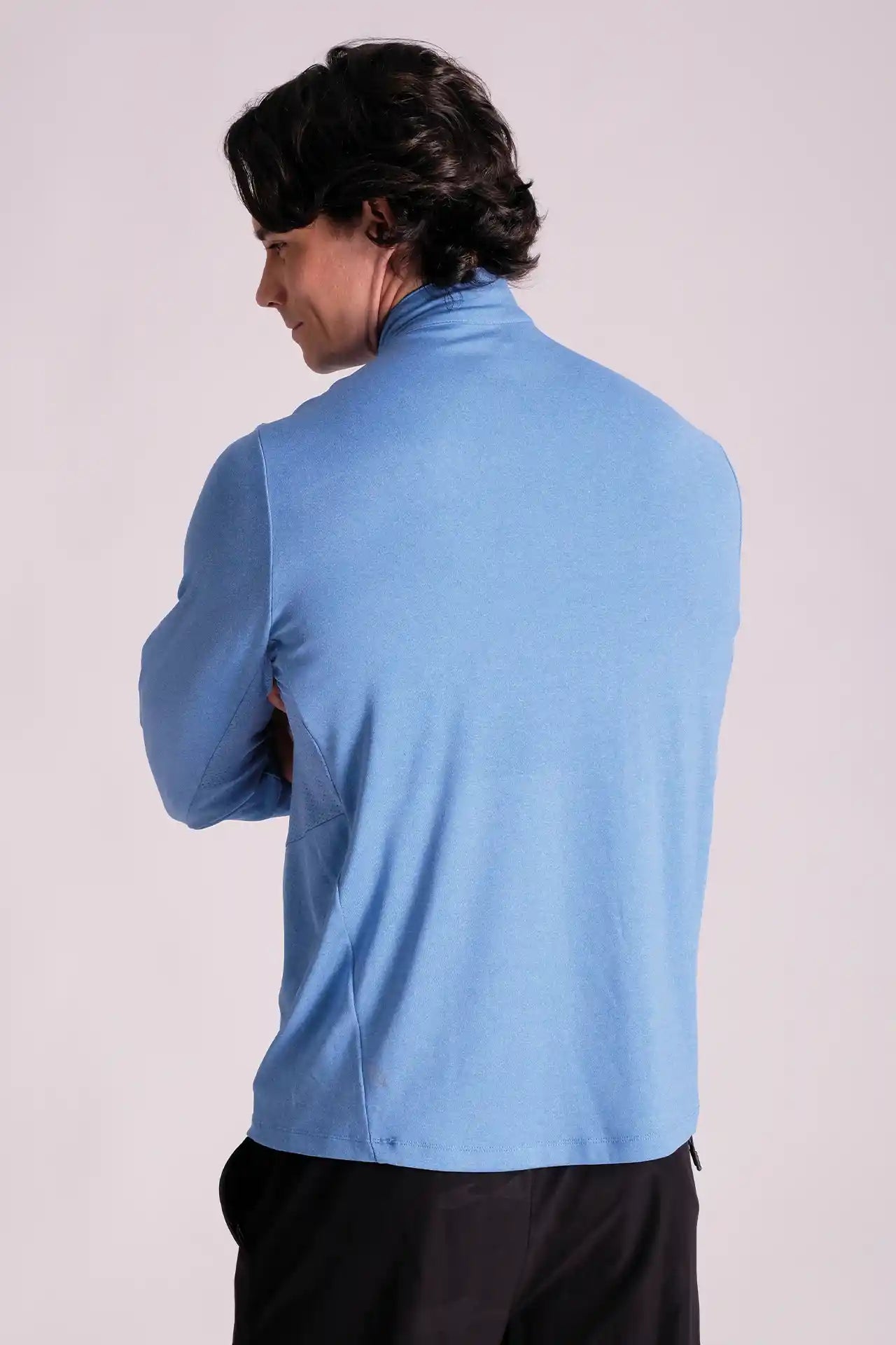 SPR0004 - Mid-weight Mock Neck Long Sleeve Half Zip Running Top - Heather Blue