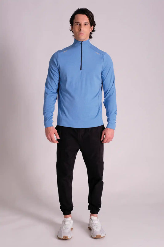 SPR0004 - Mid-weight Mock Neck Long Sleeve Half Zip Running Top - Heather Blue