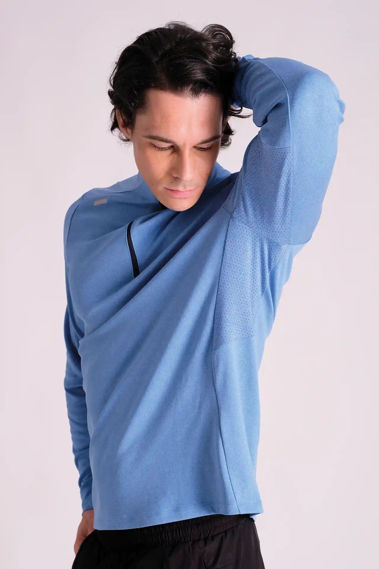 SPR0004 - Mid-weight Mock Neck Long Sleeve Half Zip Running Top - Heather Blue