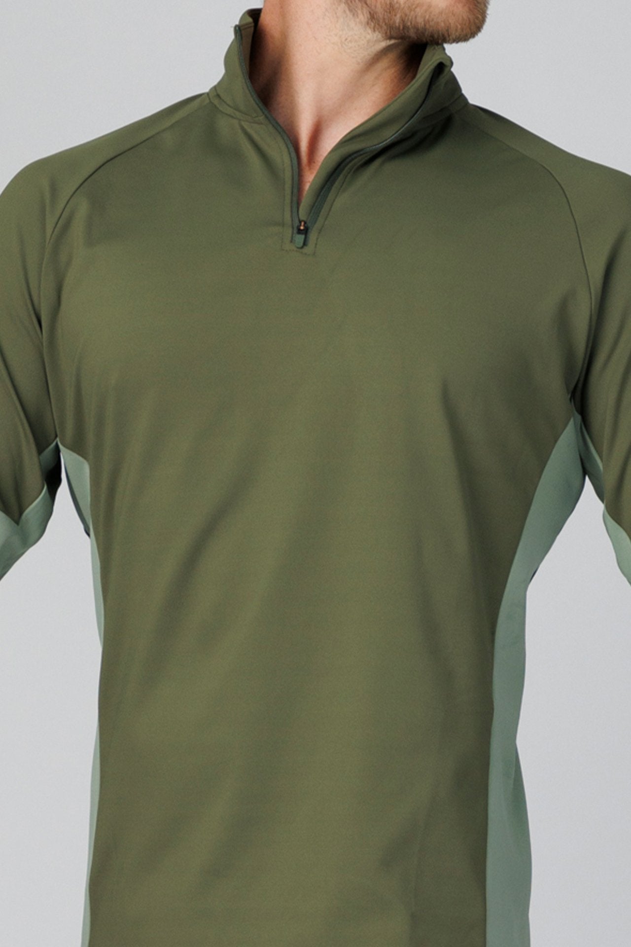 SPR0005 - Insulated 4-Way Stretch Interlock Color Blocking Golf Half Zip Pullover - Army