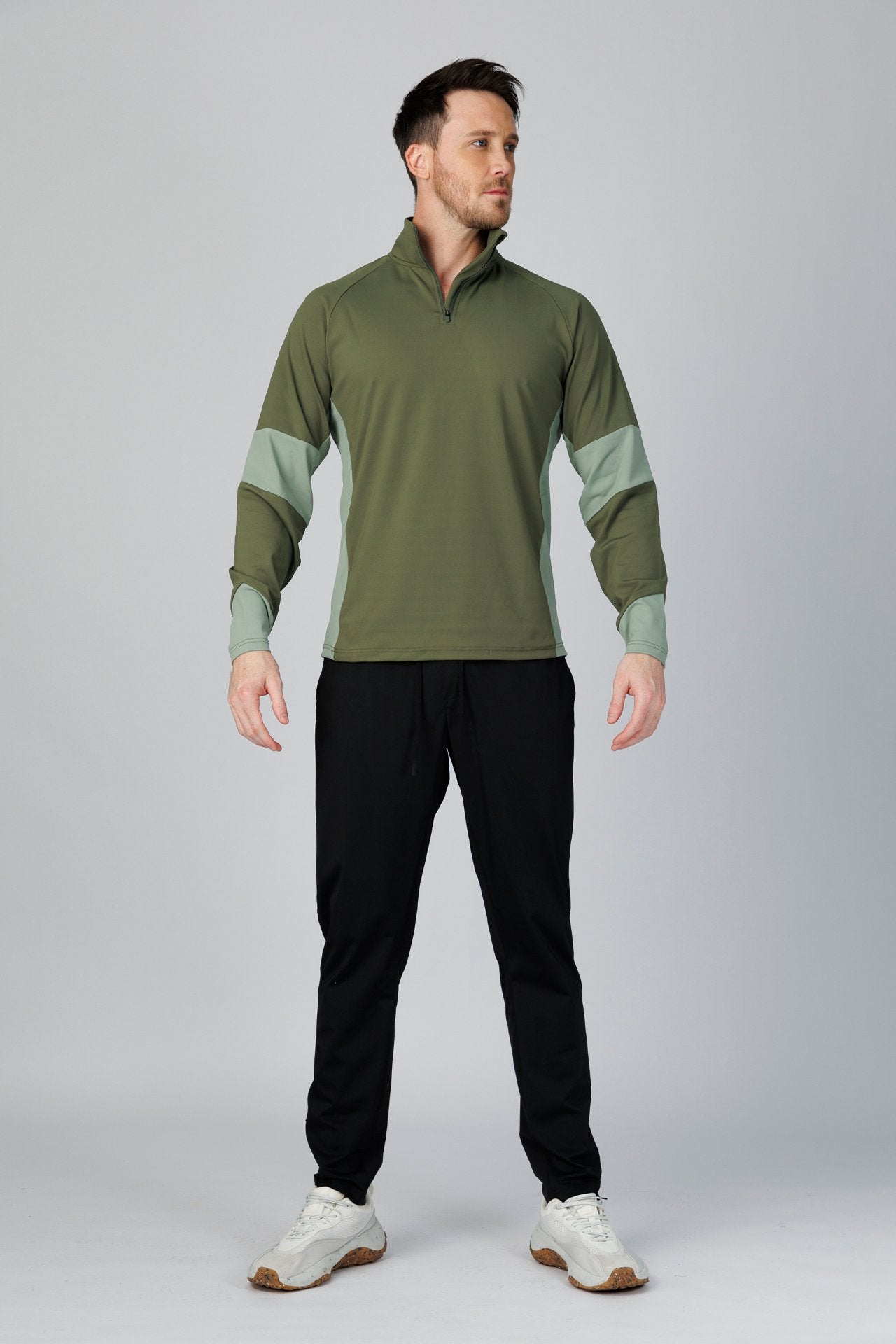 SPR0005 - Insulated 4-Way Stretch Interlock Color Blocking Golf Half Zip Pullover - Army